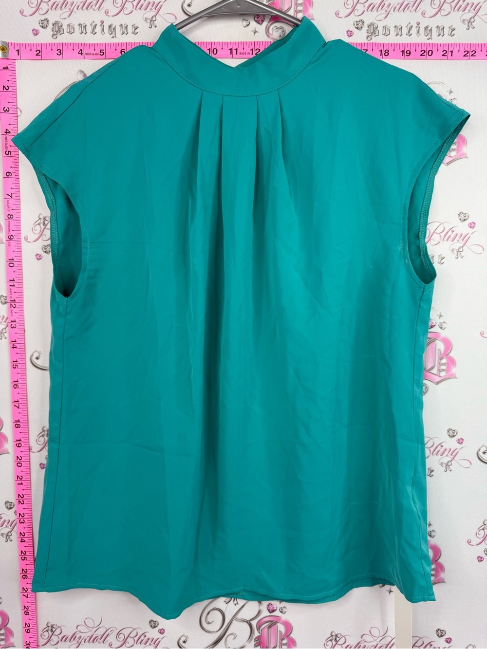 Funlingo shirt blue Sleeveless Pleated Mock Neck Top - Teal